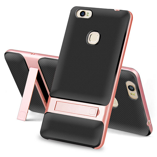 Silicone Matte Finish and Plastic Back Cover Case with Stand for Huawei Honor V8 Max Black