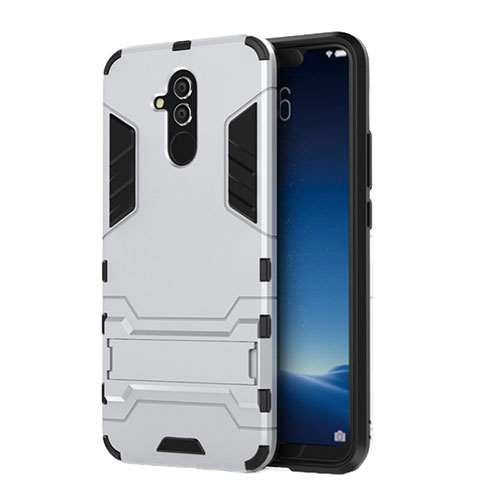 Silicone Matte Finish and Plastic Back Cover Case with Stand for Huawei Mate 20 Lite White