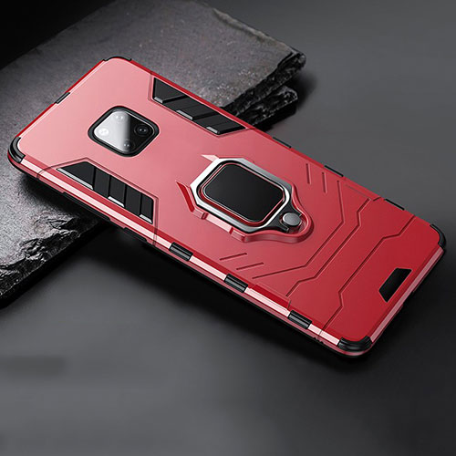 Silicone Matte Finish and Plastic Back Cover Case with Stand for Huawei Mate 20 Red