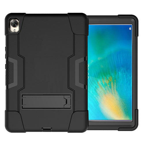 Silicone Matte Finish and Plastic Back Cover Case with Stand for Huawei MatePad 10.8 Black
