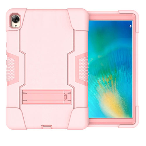 Silicone Matte Finish and Plastic Back Cover Case with Stand for Huawei MatePad 10.8 Pink