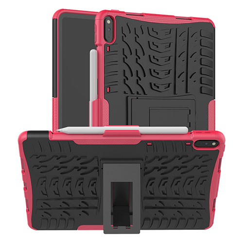 Silicone Matte Finish and Plastic Back Cover Case with Stand for Huawei MatePad Pro Pink