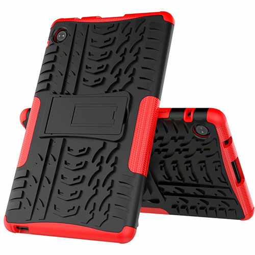 Silicone Matte Finish and Plastic Back Cover Case with Stand for Huawei MatePad T 8 Red