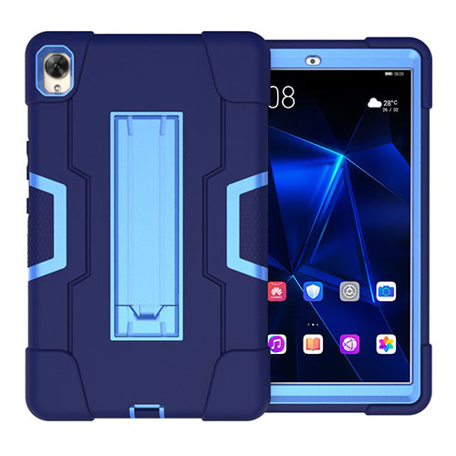 Silicone Matte Finish and Plastic Back Cover Case with Stand for Huawei MediaPad M6 10.8 Blue