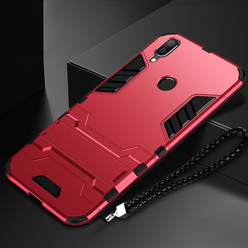 Silicone Matte Finish and Plastic Back Cover Case with Stand for Huawei Nova Lite 3 Red