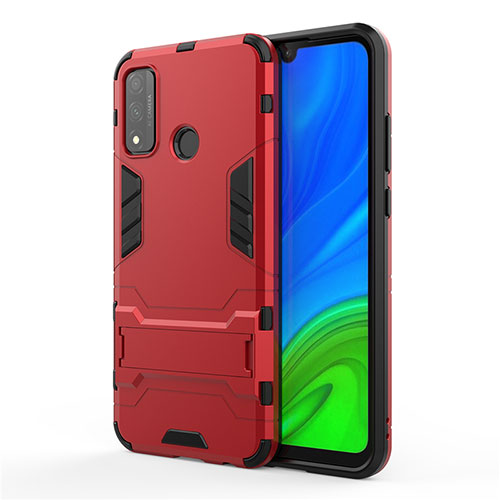 Silicone Matte Finish and Plastic Back Cover Case with Stand for Huawei P Smart (2020) Red