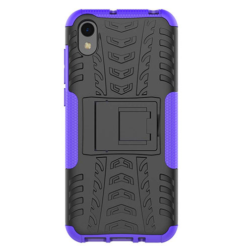 Silicone Matte Finish and Plastic Back Cover Case with Stand for Huawei Y5 (2019) Purple