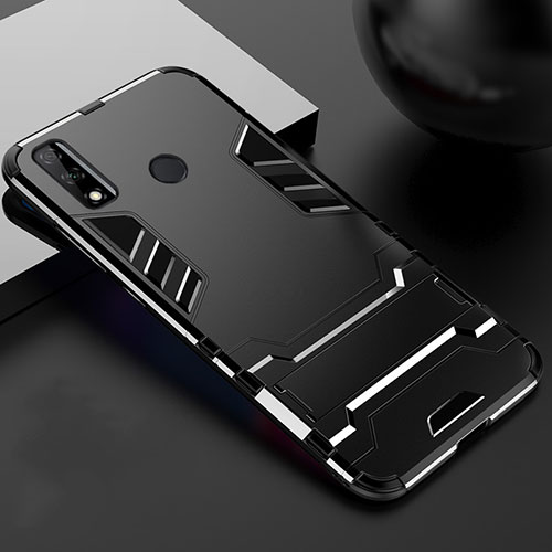 Silicone Matte Finish and Plastic Back Cover Case with Stand for Huawei Y8s Black