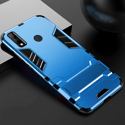 Silicone Matte Finish and Plastic Back Cover Case with Stand for Huawei Y8s Blue