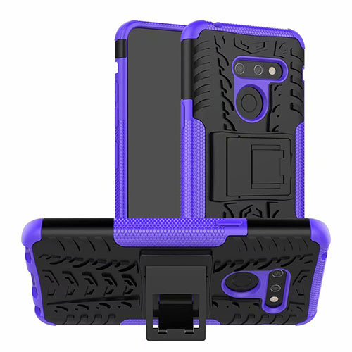 Silicone Matte Finish and Plastic Back Cover Case with Stand for LG G8 ThinQ Purple