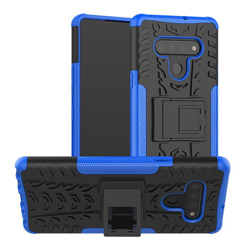 Silicone Matte Finish and Plastic Back Cover Case with Stand for LG Stylo 6 Blue