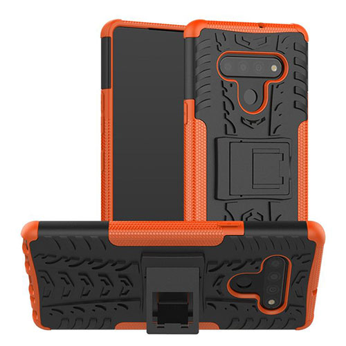 Silicone Matte Finish and Plastic Back Cover Case with Stand for LG Stylo 6 Orange