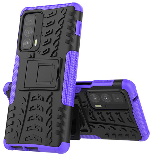 Silicone Matte Finish and Plastic Back Cover Case with Stand for Motorola Moto Edge 20 Pro 5G Purple