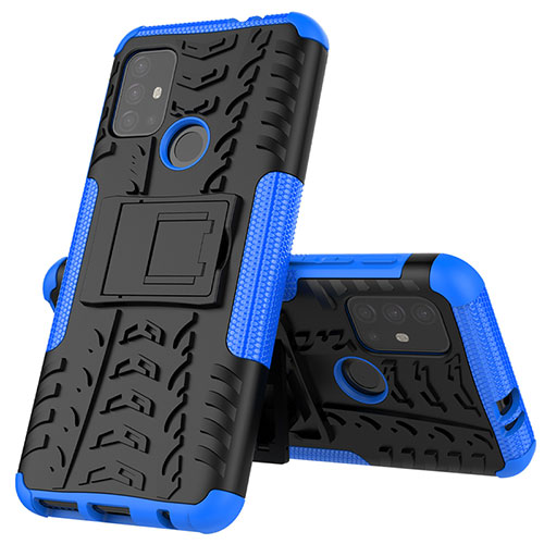 Silicone Matte Finish and Plastic Back Cover Case with Stand for Motorola Moto G10 Power Blue