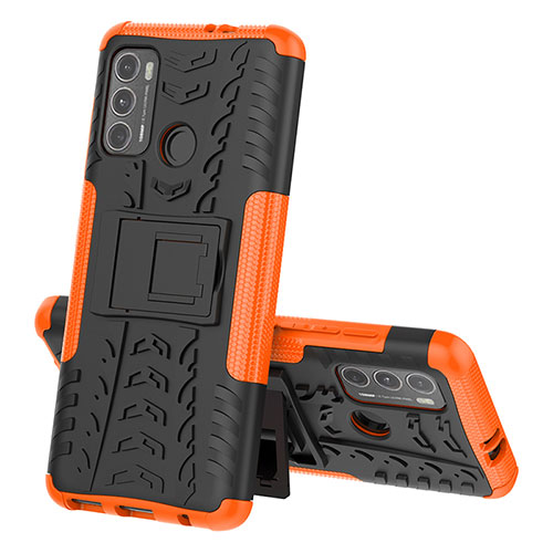 Silicone Matte Finish and Plastic Back Cover Case with Stand for Motorola Moto G40 Fusion Orange