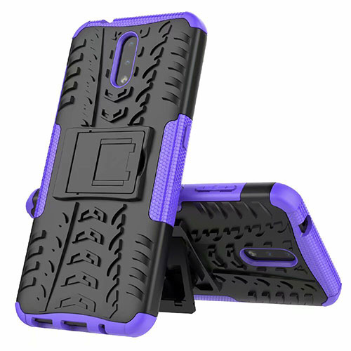 Silicone Matte Finish and Plastic Back Cover Case with Stand for Nokia 2.3 Purple