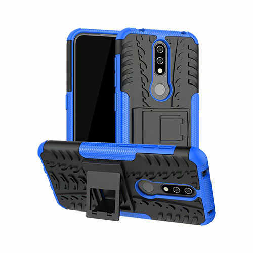 Silicone Matte Finish and Plastic Back Cover Case with Stand for Nokia 4.2 Blue