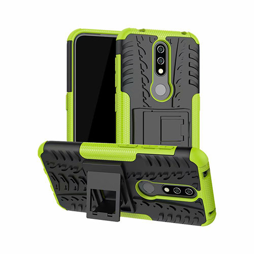 Silicone Matte Finish and Plastic Back Cover Case with Stand for Nokia 4.2 Green