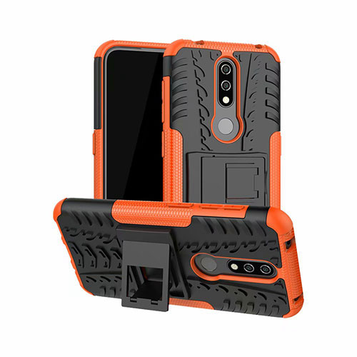 Silicone Matte Finish and Plastic Back Cover Case with Stand for Nokia 4.2 Orange