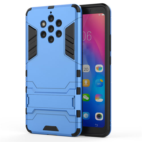 Silicone Matte Finish and Plastic Back Cover Case with Stand for Nokia 9 PureView Sky Blue