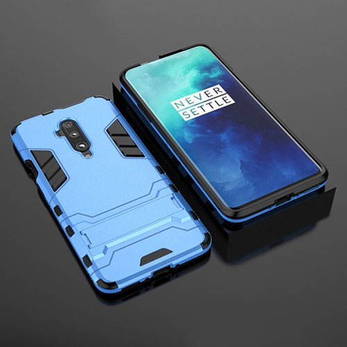 Silicone Matte Finish and Plastic Back Cover Case with Stand for OnePlus 7T Pro Sky Blue