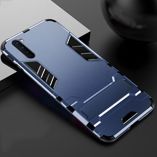 Silicone Matte Finish and Plastic Back Cover Case with Stand for OnePlus Nord Blue