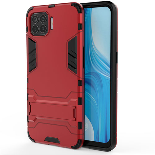 Silicone Matte Finish and Plastic Back Cover Case with Stand for Oppo A93 Red