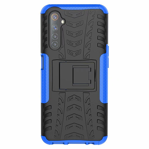 Silicone Matte Finish and Plastic Back Cover Case with Stand for Realme 6 Blue