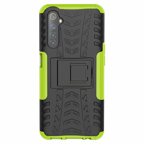 Silicone Matte Finish and Plastic Back Cover Case with Stand for Realme 6 Green