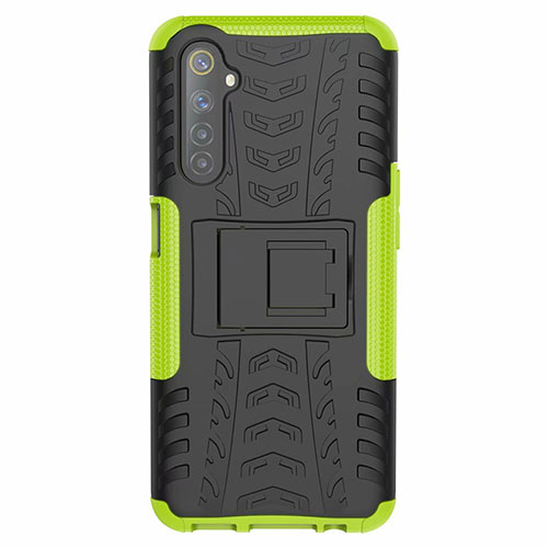 Silicone Matte Finish and Plastic Back Cover Case with Stand for Realme 6s Green