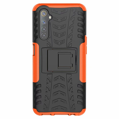 Silicone Matte Finish and Plastic Back Cover Case with Stand for Realme 6s Orange