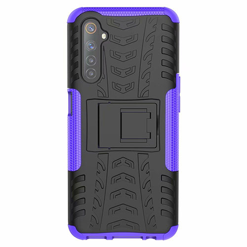 Silicone Matte Finish and Plastic Back Cover Case with Stand for Realme 6s Purple