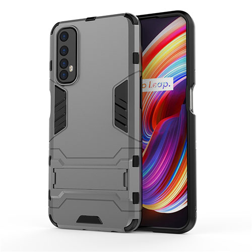 Silicone Matte Finish and Plastic Back Cover Case with Stand for Realme Narzo 20 Pro Gray