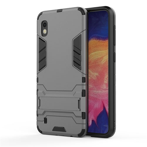 Silicone Matte Finish and Plastic Back Cover Case with Stand for Samsung Galaxy A10 Gray