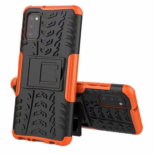 Silicone Matte Finish and Plastic Back Cover Case with Stand for Samsung Galaxy A41 Orange