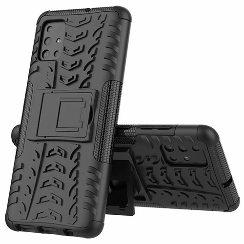 Silicone Matte Finish and Plastic Back Cover Case with Stand for Samsung Galaxy A51 4G Black