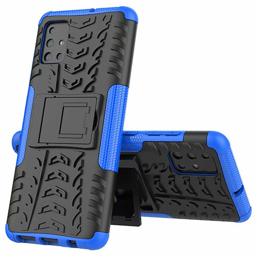Silicone Matte Finish and Plastic Back Cover Case with Stand for Samsung Galaxy A51 4G Blue
