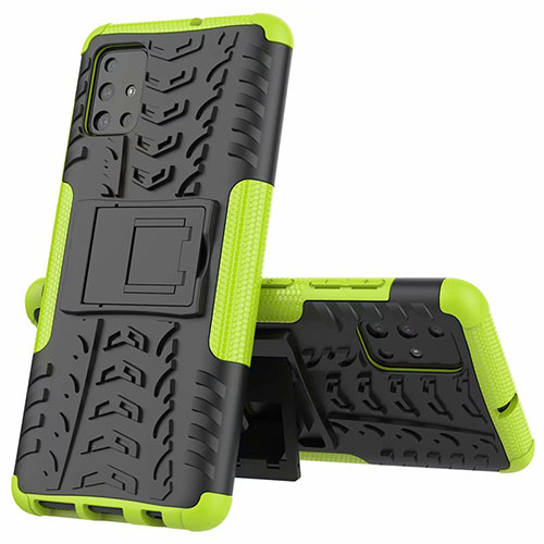 Silicone Matte Finish and Plastic Back Cover Case with Stand for Samsung Galaxy A51 4G Green