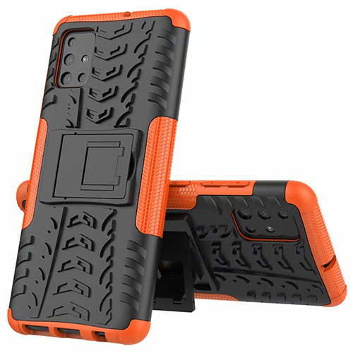 Silicone Matte Finish and Plastic Back Cover Case with Stand for Samsung Galaxy A51 4G Orange