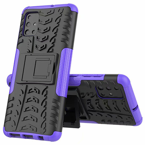 Silicone Matte Finish and Plastic Back Cover Case with Stand for Samsung Galaxy A51 4G Purple