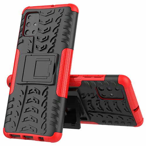 Silicone Matte Finish and Plastic Back Cover Case with Stand for Samsung Galaxy A51 4G Red