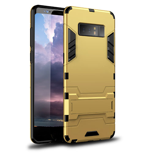 Silicone Matte Finish and Plastic Back Cover Case with Stand for Samsung Galaxy Note 8 Duos N950F Gold