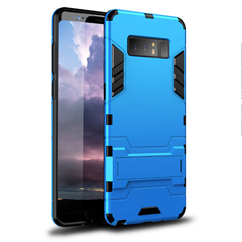 Silicone Matte Finish and Plastic Back Cover Case with Stand for Samsung Galaxy Note 8 Duos N950F Sky Blue