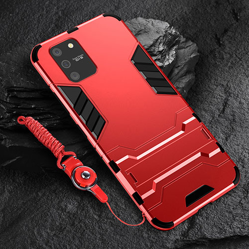 Silicone Matte Finish and Plastic Back Cover Case with Stand for Samsung Galaxy S10 Lite Red