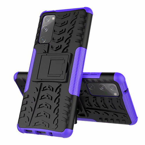 Silicone Matte Finish and Plastic Back Cover Case with Stand for Samsung Galaxy S20 Lite 5G Purple