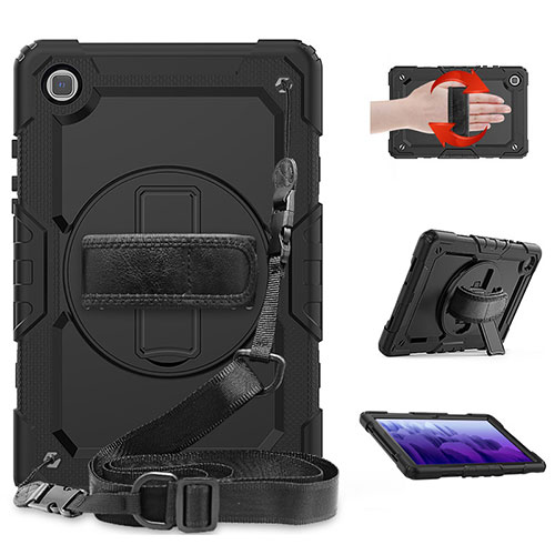 Silicone Matte Finish and Plastic Back Cover Case with Stand for Samsung Galaxy Tab A7 4G 10.4 SM-T505 Black