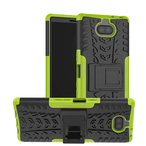 Silicone Matte Finish and Plastic Back Cover Case with Stand for Sony Xperia 10 Plus Green