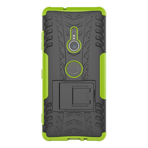 Silicone Matte Finish and Plastic Back Cover Case with Stand for Sony Xperia XZ3 Green