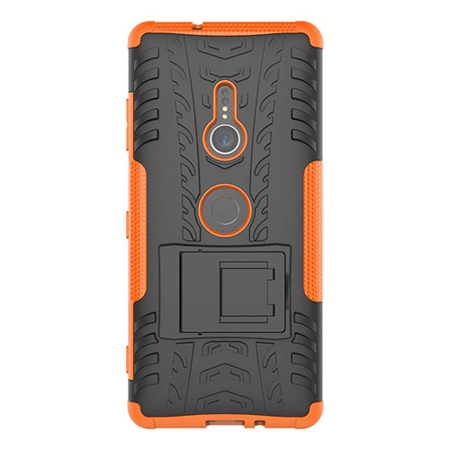 Silicone Matte Finish and Plastic Back Cover Case with Stand for Sony Xperia XZ3 Orange