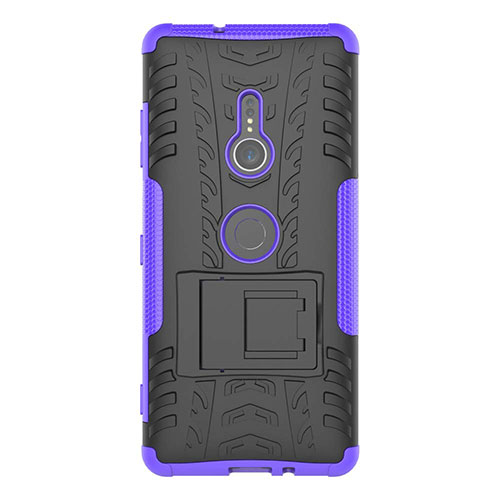 Silicone Matte Finish and Plastic Back Cover Case with Stand for Sony Xperia XZ3 Purple